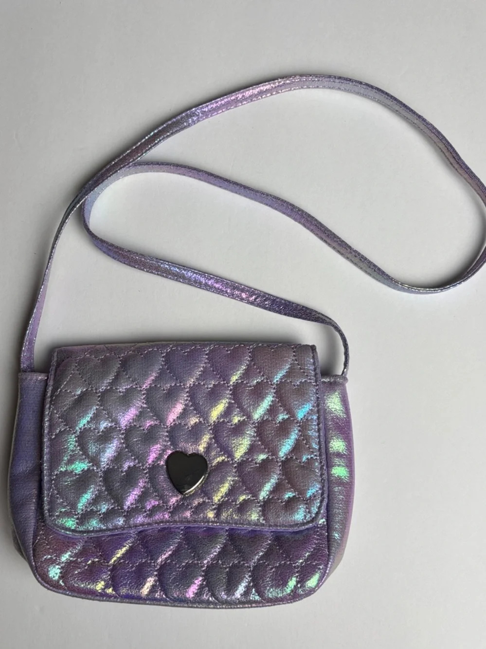Capelli of New York Iridescent Purple Quilted Heart Crossbody